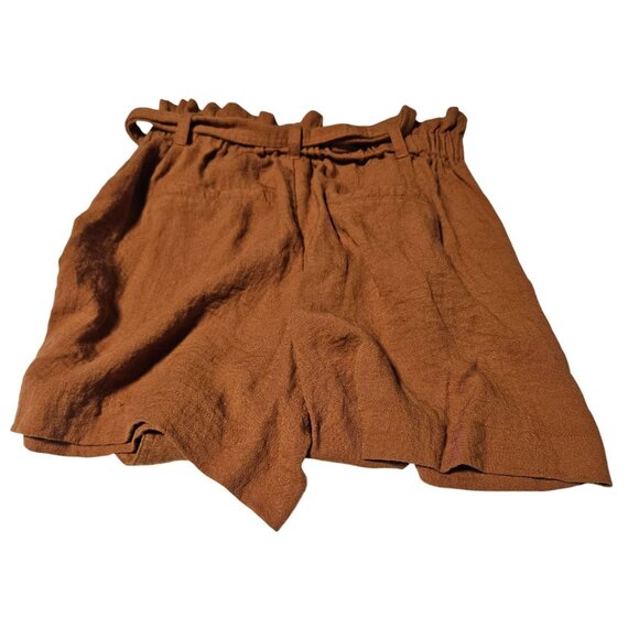 A New Day Rust Paperbag Waist Shorts Womens Size Small Casual Linen Blend Tie - Picture 2 of 4